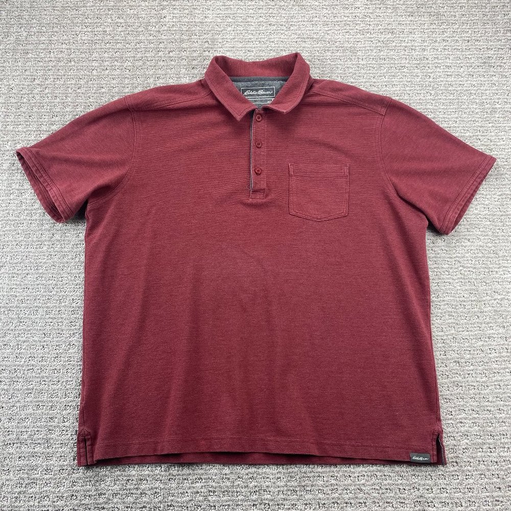 Eddie Bauer Polo Shirt Men Extra Large XL Red Casual Golf Chest Pocket Outdoors